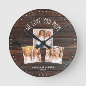 We houden van je MOM Cute Modern Photo Collage Ronde Klok (Voorkant)