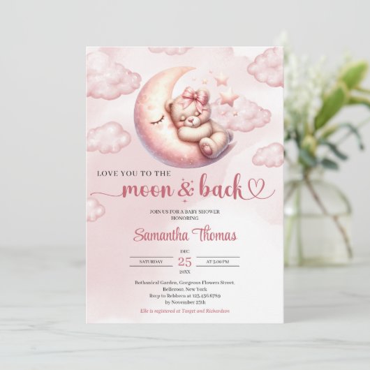 We houden van je naar de maan en terug Baby shower Kaart (Staand voorkant)