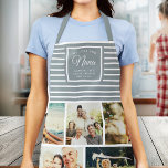 WE HOUDEN VAN JE NANA Fotocollage Dusty Grey Blue Schort<br><div class="desc">We houden van je,  Nana! Perfect cadeau voor Moederdag,  Verjaardag of de Feestdagen: een modern,  lief schort op maat met tien van je persoonlijke favoriete foto's en een bericht,  namen voor de beste oma ooit. Dit is de stoffige grijs-blauw-wit gestreepte versie.</div>