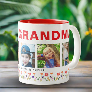 We houden van je oma bloemen 5 foto's aandenken tweekleurige koffiemok
