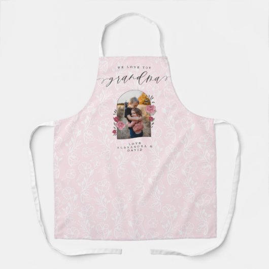 We houden van je Oma Bloemen Foto Keepsake Roze Schort (Voorkant)