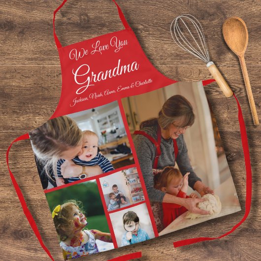 We houden van je, oma | Elegant rood 5 foto Schort