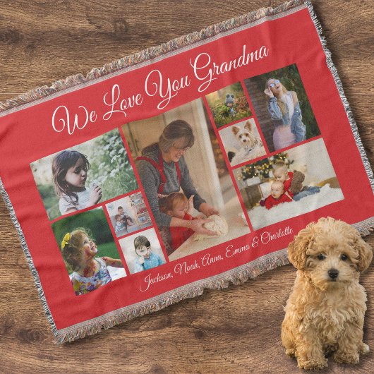 We houden van je, oma | Elegant rood 9 foto Deken