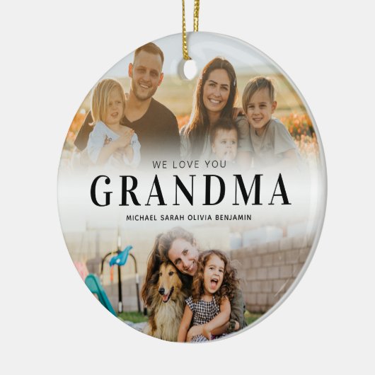 We houden van je Oma gepersonaliseerde 2 foto Keramisch Ornament (Links)