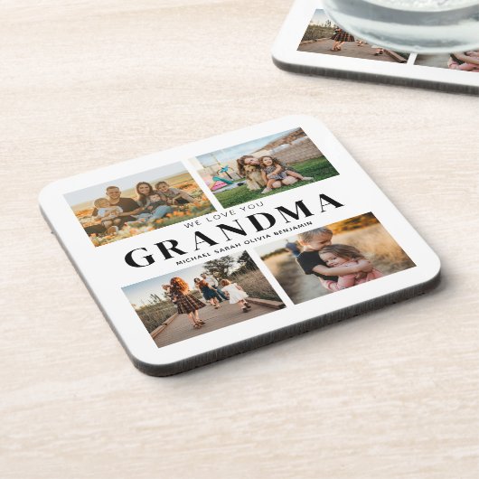 We houden van je Oma Gepersonaliseerde 4 Fotocolla Bier Onderzetter (Linkerzijde)