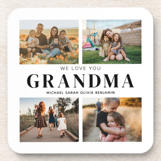 We houden van je Oma Gepersonaliseerde 4 Fotocolla Bier Onderzetter (Voorkant)