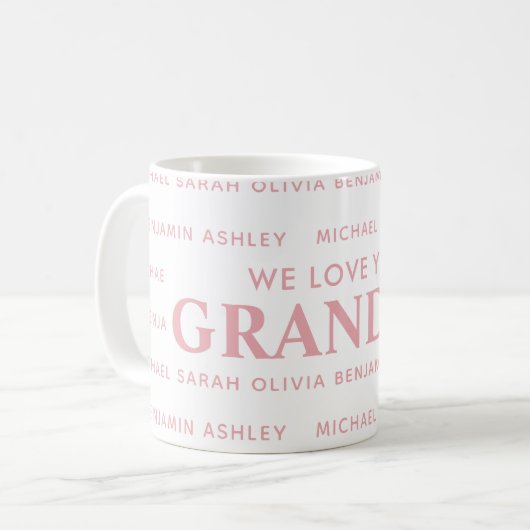 We houden van je Oma Gepersonaliseerde Kinder name Koffiemok (Voorkant links)