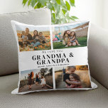 We houden van je Oma & Opa 4 Fotocollage Kussen<br><div class="desc">Zeg dat we dit vakantieseizoen van je houden bij oma en opa met een gepersonaliseerd kerstcadeaukussen met 4 van je favoriete foto's en kleinkinderen kinder namen en . Alle tekst in dit ontwerp is bewerkbaar, zodat u uw eigen bericht of tekst kunt toevoegen. Verkrijgbaar in verschillende kleuren, stijlen en producten....</div>