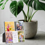 We houden van je oma Schattigee aangepaste Kinder  Fotoplaat<br><div class="desc">Deze schattige,  aangepaste kleindochters foto plaquette voor een oma heeft een moderne lay-out van 4 kleinkinderen foto's op een witte achtergrond met  lila paarse typografie lezen We Love You Grandma. Dit prachtige kleinkinderen foto cadeau is voorzien van uw eigen foto collage rond uw persoonlijke boodschap en namen.</div>
