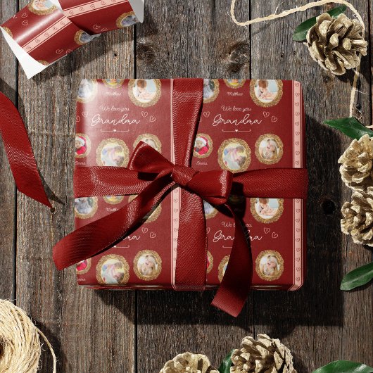 We houden van je oma Six Photo met Text Red Heart Cadeaupapier