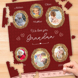 We houden van je oma Six Photo met Text Red Heart Legpuzzel