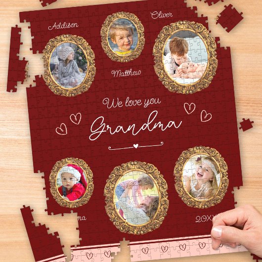 We houden van je oma Six Photo met Text Red Heart Legpuzzel