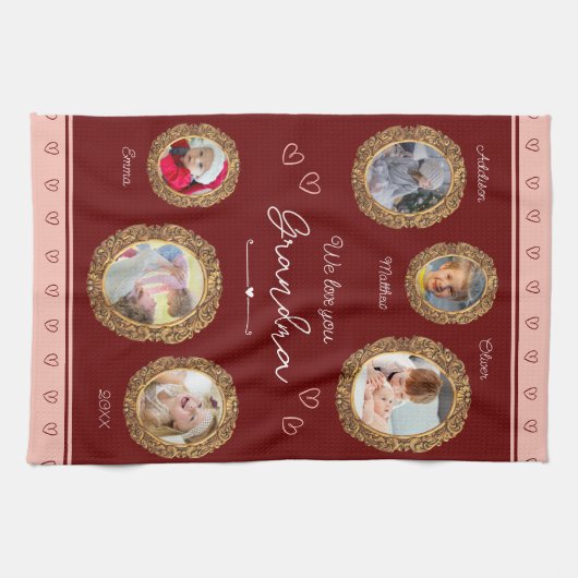 We houden van je oma Six Photo met Text Red Heart Theedoek (Horizontaal)