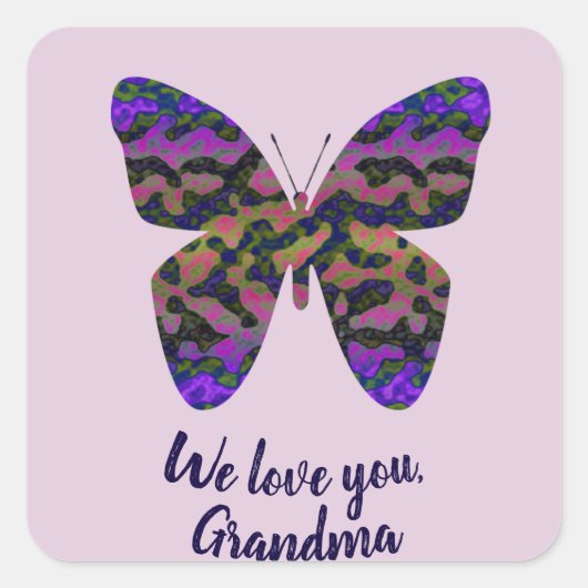 We houden van je oma Special Grandma Butterfly Vierkante Sticker (Voorkant)