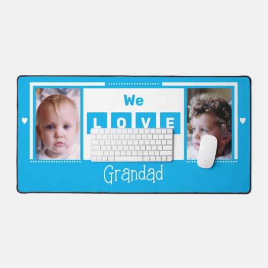 We houden van je opa 2 foto lichtblauw wit bureaumat (Keyboard & Muis)