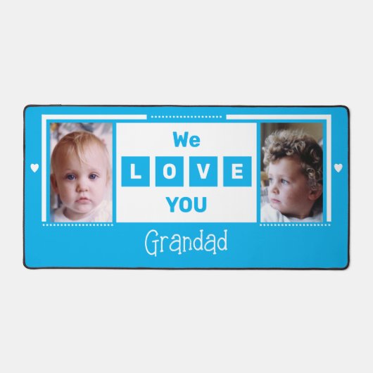 We houden van je opa 2 foto lichtblauw wit bureaumat (Voorkant)
