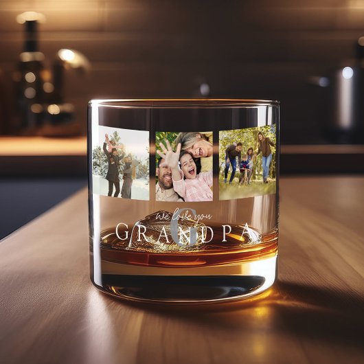We houden van je Opa 3 Foto gepersonaliseerd Monog Whisky Glas