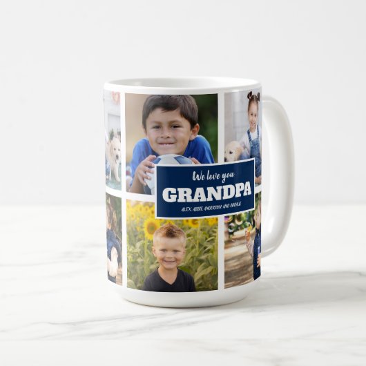 We houden van je opa 4 Foto Navy Blue Coffee Mok (Voorkant rechts)