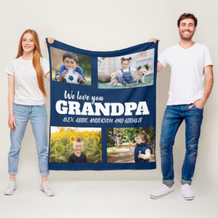 We houden van je opa Navy Blue 4 Foto Kinderfamili Fleece Deken