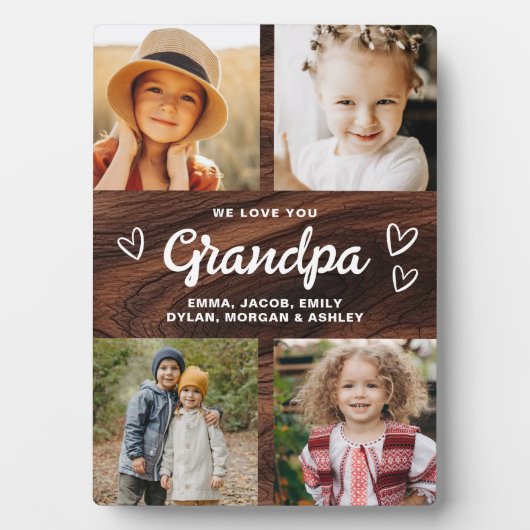 We houden van je Opa Rustic Wood Fotocollage Fotoplaat (voorkant)