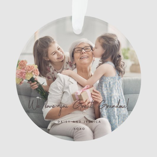 We houden van je overgrootmoeder foto modern handg ornament (voorkant)