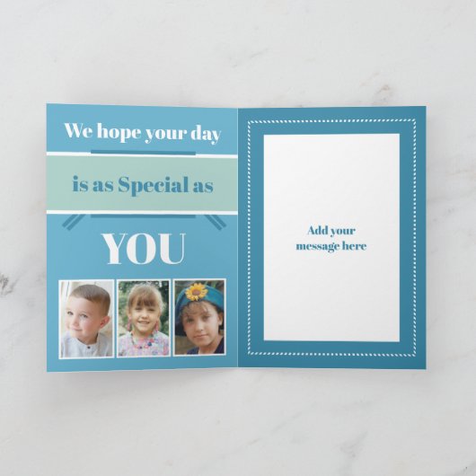 We houden van je Pa Vaderdag blauw groene foto Kaart (Binnen)