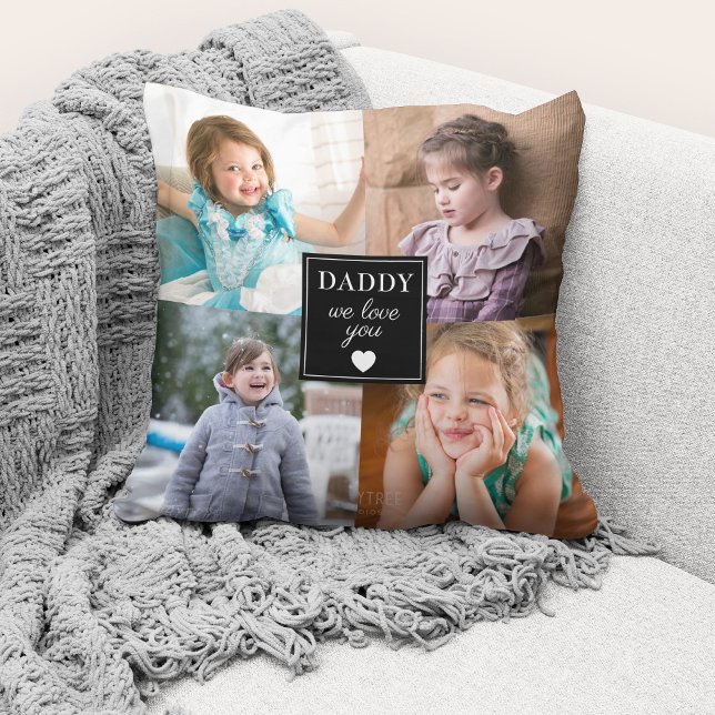 We houden van je papa 4 foto collage foto kussen (Cute custom photo collage "Daddy We Love You" throw pillow.)