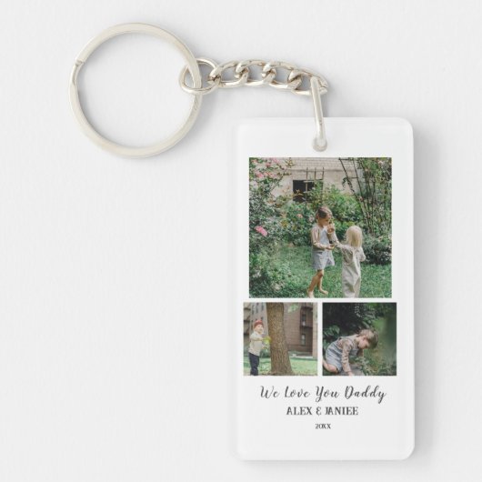 We houden van je papa, aangepaste 3 foto Sleutelha Sleutelhanger (Voorkant)