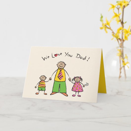 We houden van je vader Cartoon Familie Happy Vader Kaart (Gele Bloem)