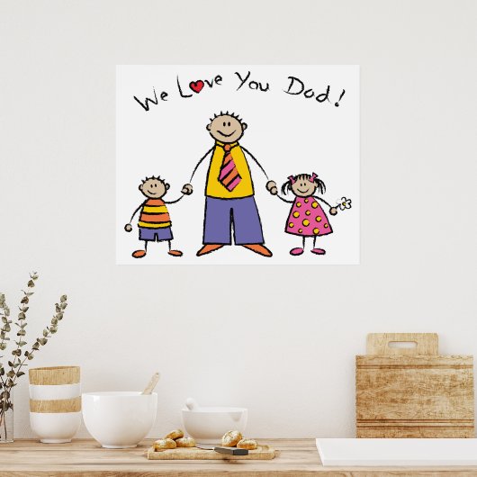 We houden van je vader Cartoon Familie Happy Vader Poster (Keuken)