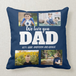 We houden van je vader Navy Blue 4 Foto Collage Kussen