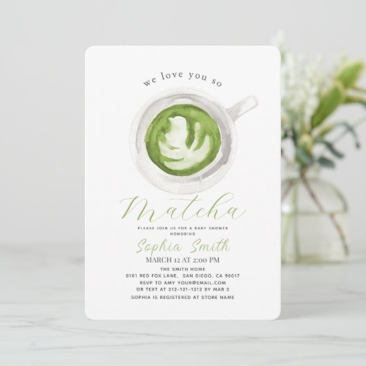 We houden van je zo Matcha Baby shower Kaart (Staand voorkant)