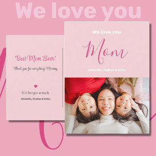 We houden van jou mama Roze Minimalistische Foto Briefkaart