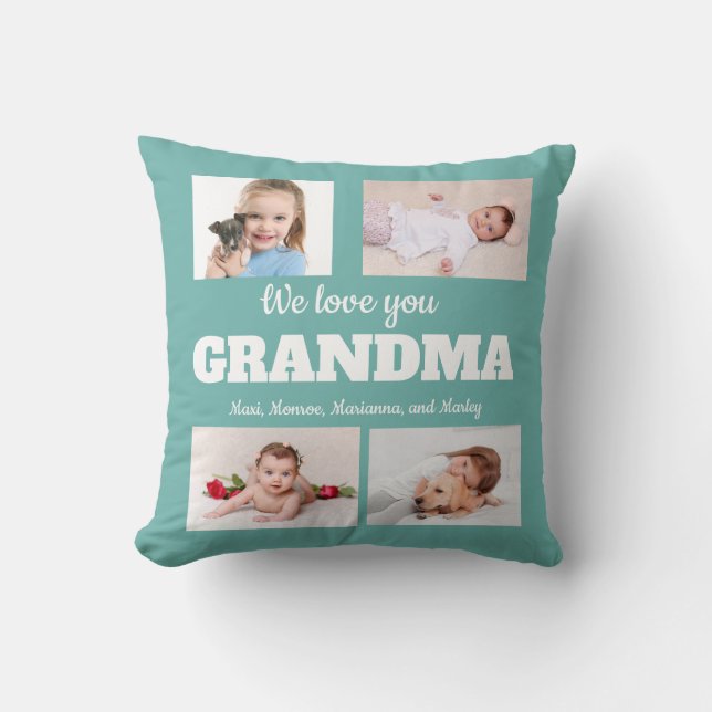 We houden van jou oma 4 foto teal kussen (Voorkant)