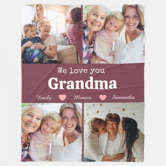 We houden van jou oma elegant script 4 foto aanden fleece deken (Voorkant)