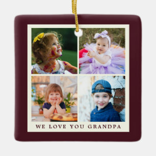 We houden van jou opa 4 foto kerst bordeaux keramisch ornament