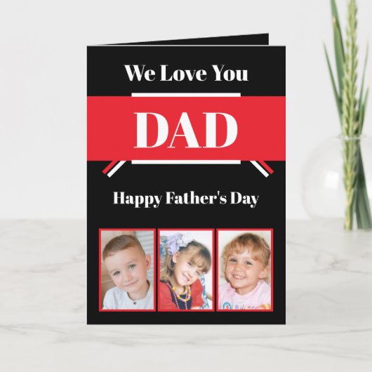 We houden van jou Vader Vaderdag zwart rood foto Kaart (Voorkant)