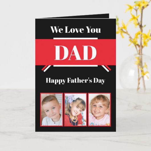 We houden van jou Vader Vaderdag zwart rood foto Kaart (Gele Bloem)
