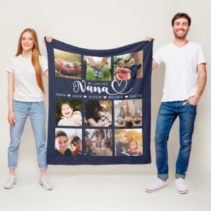 We houden van jullie Nana Grandkid Names Navy Foto Fleece Deken
