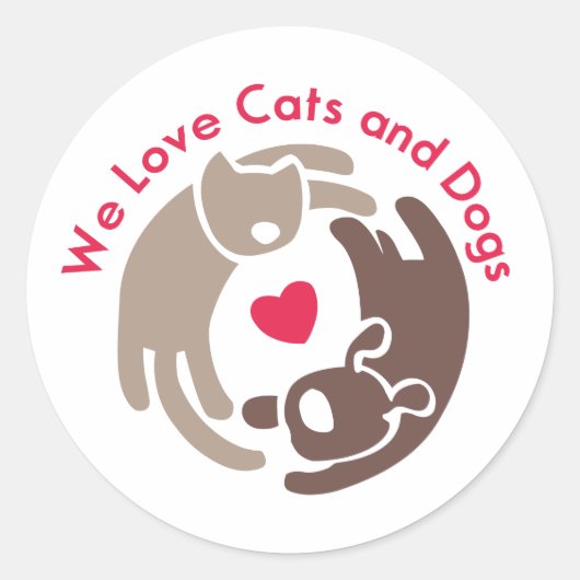 We houden van katten en honden ronde sticker (Voorkant)