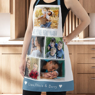 We houden van Nana Grandkids 5 foto blauw en wit Schort