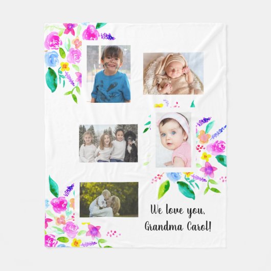 We houden van oma Foto Collage bloemen Fleece Deken (Voorkant)