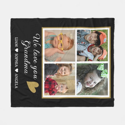 We houden van oma kleinkinderen 4 Foto Collage Fleece Deken (Voorkant (Horizontaal))