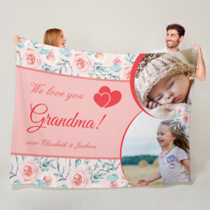 We houden van oma Pink Floral Valentijnsdag Foto Fleece Deken
