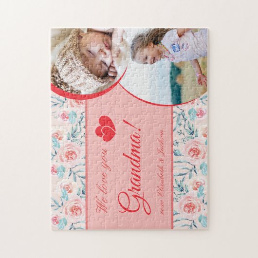 We houden van oma Pink Floral Valentijnsdag Foto Legpuzzel (Verticaal)
