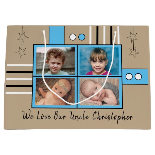 We houden van onze oomfoto's die blauwe verjaardag groot cadeauzakje (Voorkant)