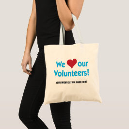 We houden van onze vrijwilligers met een hartsymbo tote bag