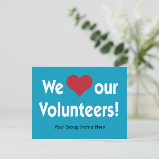 We houden van onze vrijwilligers met hart en groep briefkaart (Staand voorkant)