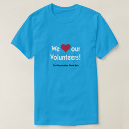 We houden van onze vrijwilligers met rood hart t-shirt