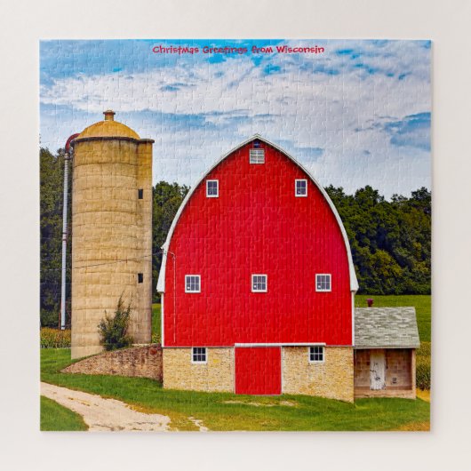 We houden van Oude Barns in Wisconsin. Jigzaag Puz Legpuzzel (Verticaal)